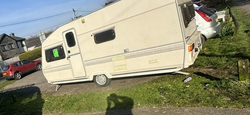 Touring caravan being moved